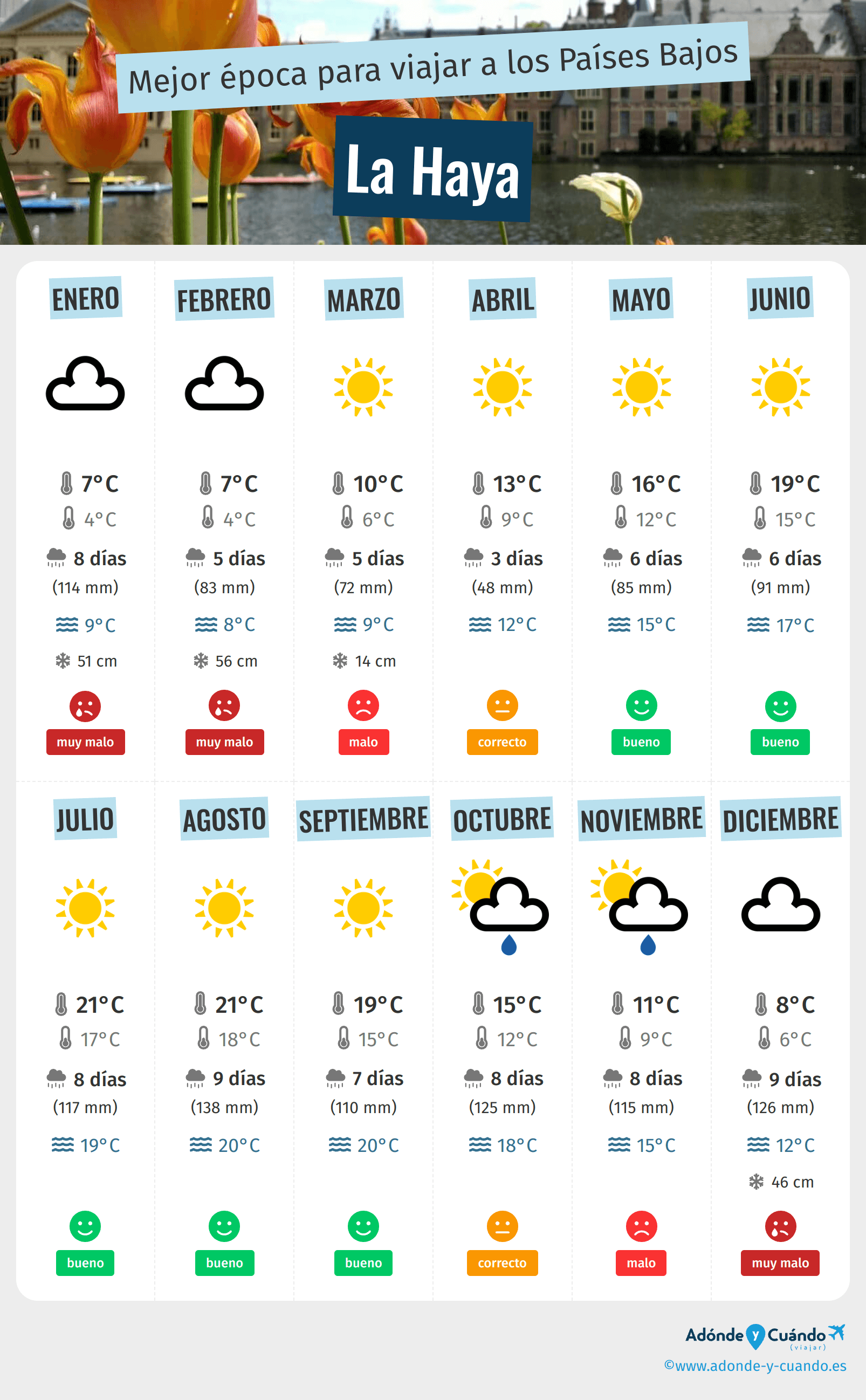 Infografía de los mejores momentos para visitar La Haya