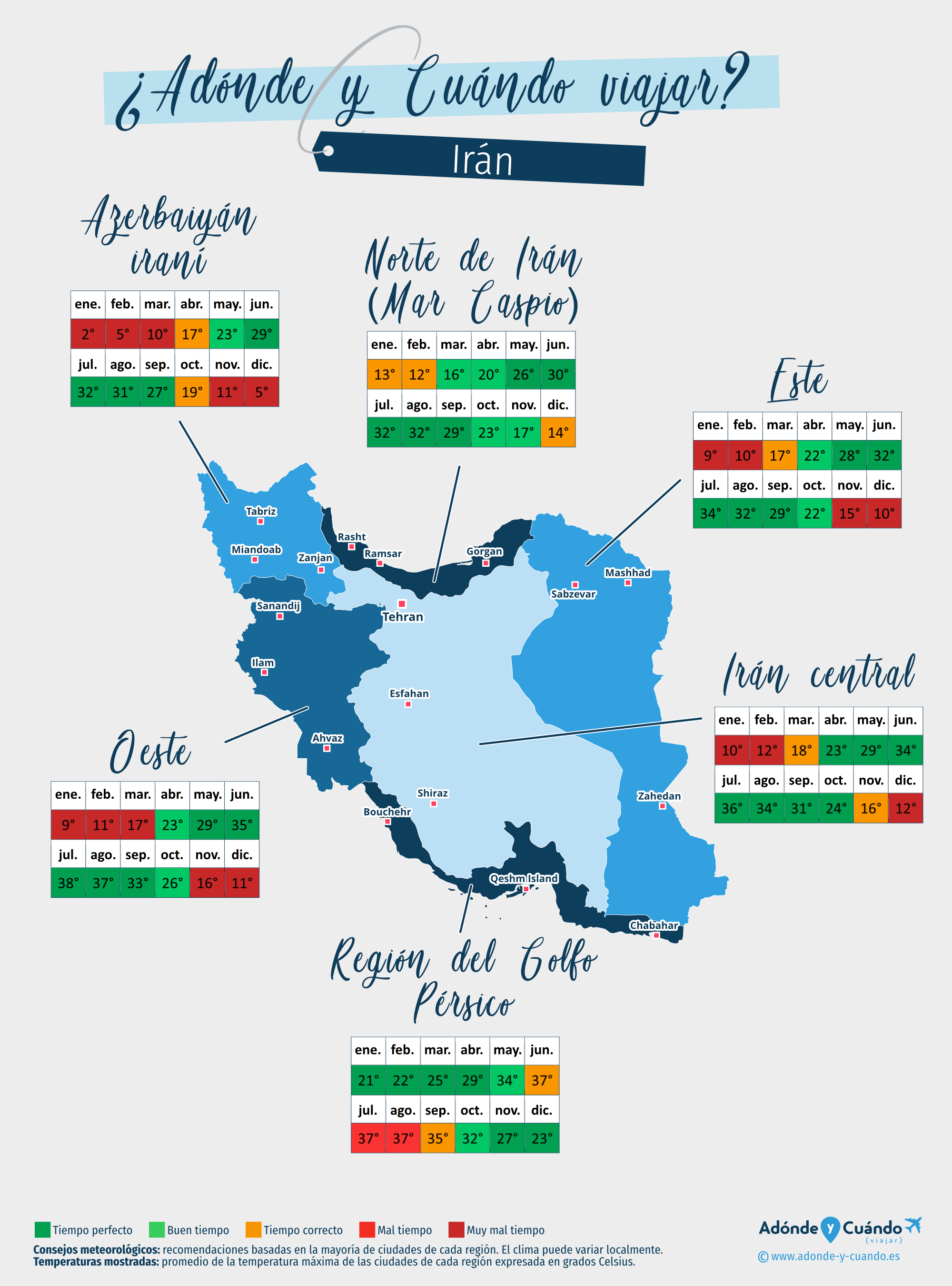 Mapa de las mejores épocas para viajar a Irán